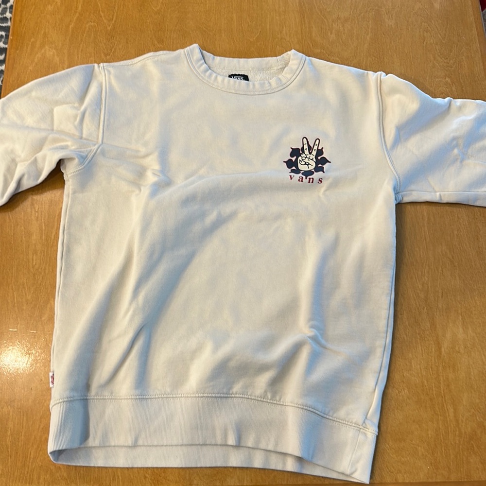 Not very used, white, vans crewneck